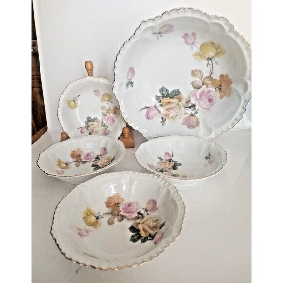 Antique Bavaria Schumann Arzberg Porcelain Serving Bowl and 4 nappies 1920's - Picture 1 of 16